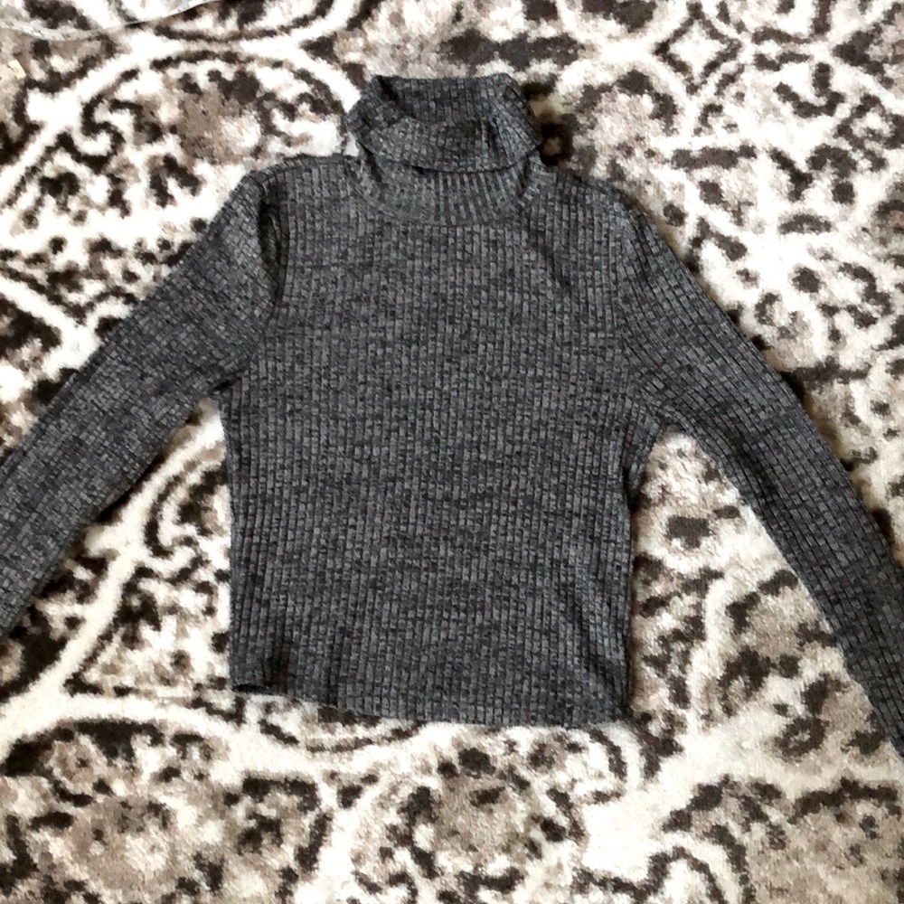 Heather Gray Cropped Turtleneck